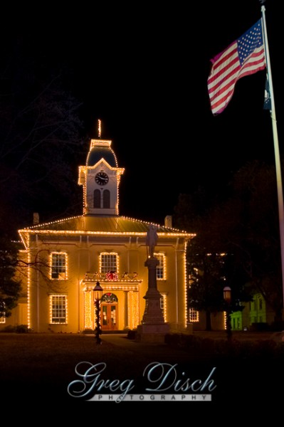 Crawford County Courthouse in Van Buren Arkansas with holiday lights.